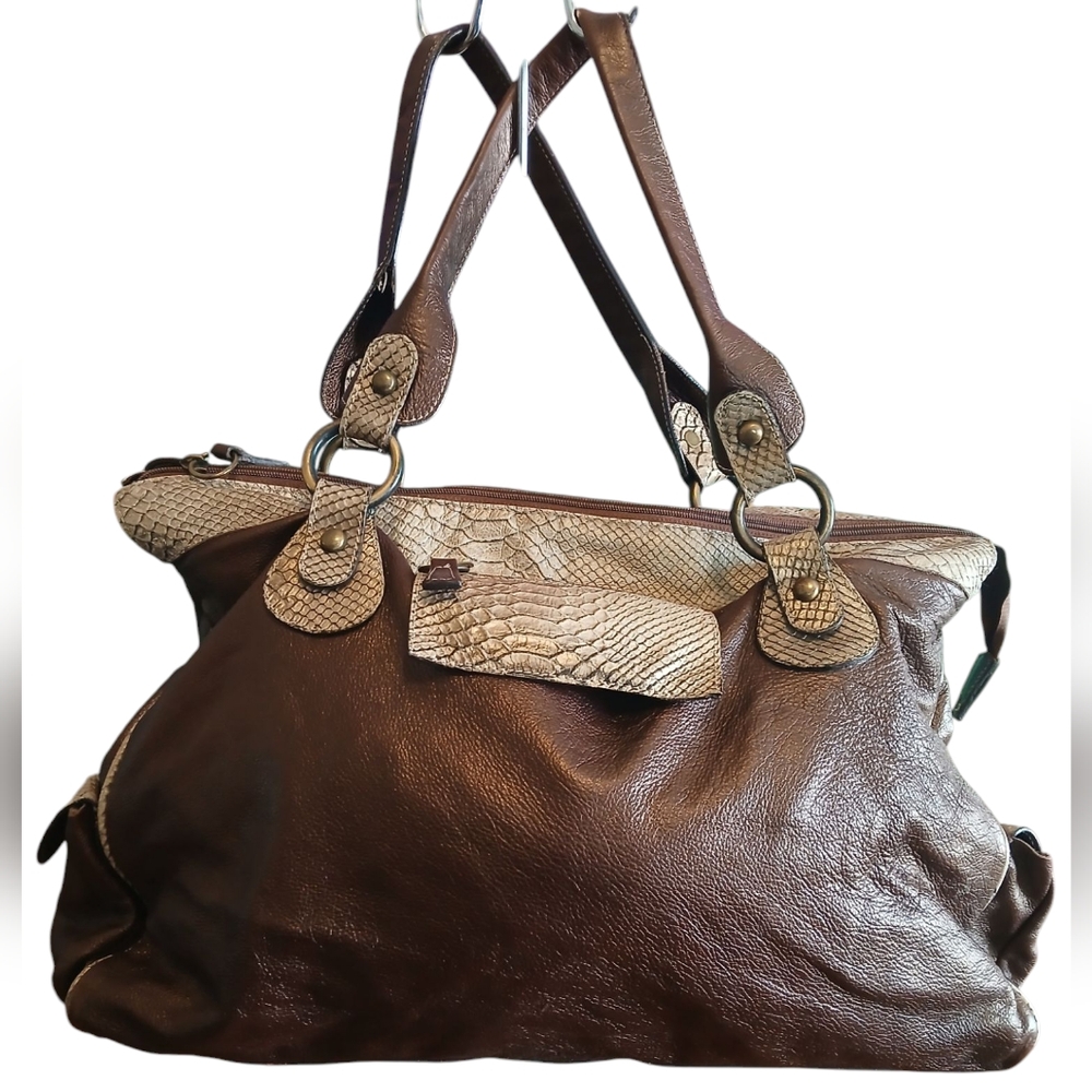 PULICATI Extra Large Copper Brown Fine Italian Leather Shoulder Bag